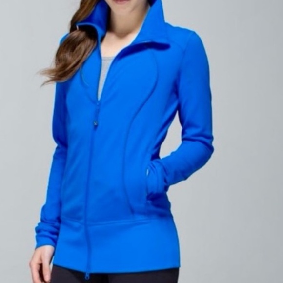 Lululemon Asana Jacket Womens 8 Cornflower Blue High Neck Thumbhole Long - Picture 1 of 15
